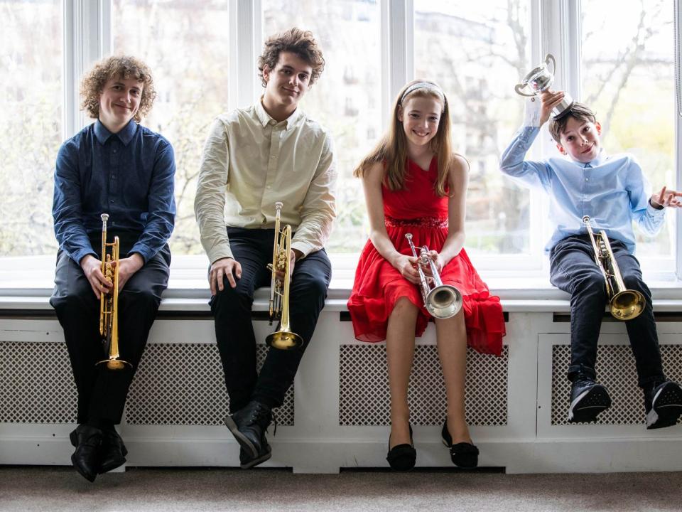 Winners of the Feis Ceoil Junior Brass Ensemble Cup Patrick O’Tierney, Max Bauman, Margot Troup and Harry Lynch. Photo by Clare Keogh courtesy of Feis Ceoil. 