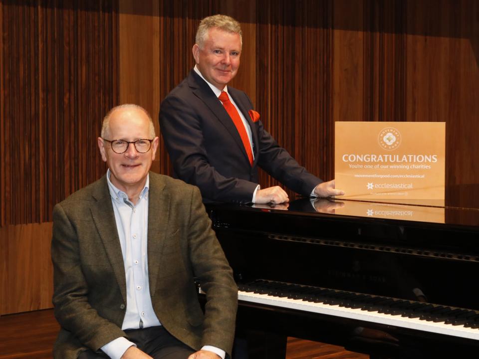 RIAM Head of Development, John McEvoy with Scott Hayes of Ecclesiastical Insurance at the Whyte Recital Hall at RIAM