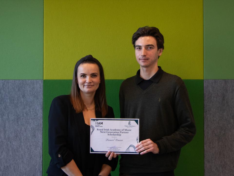 RIAM student Daniel Uman recieved Next Gen Scholarship from Traceys Solicitors 