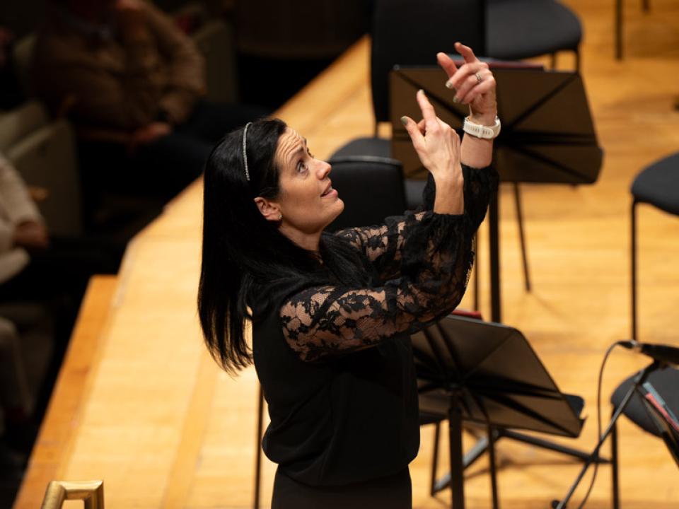 Denise Colman conducts RIAM Junior Choirs in the Nationla Concert Hall