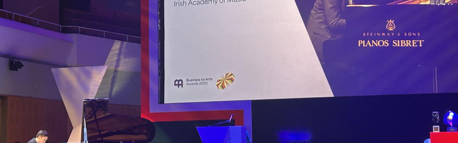RIAM young artist Dylan Keane performs on stage for the Business to Arts awards 2025