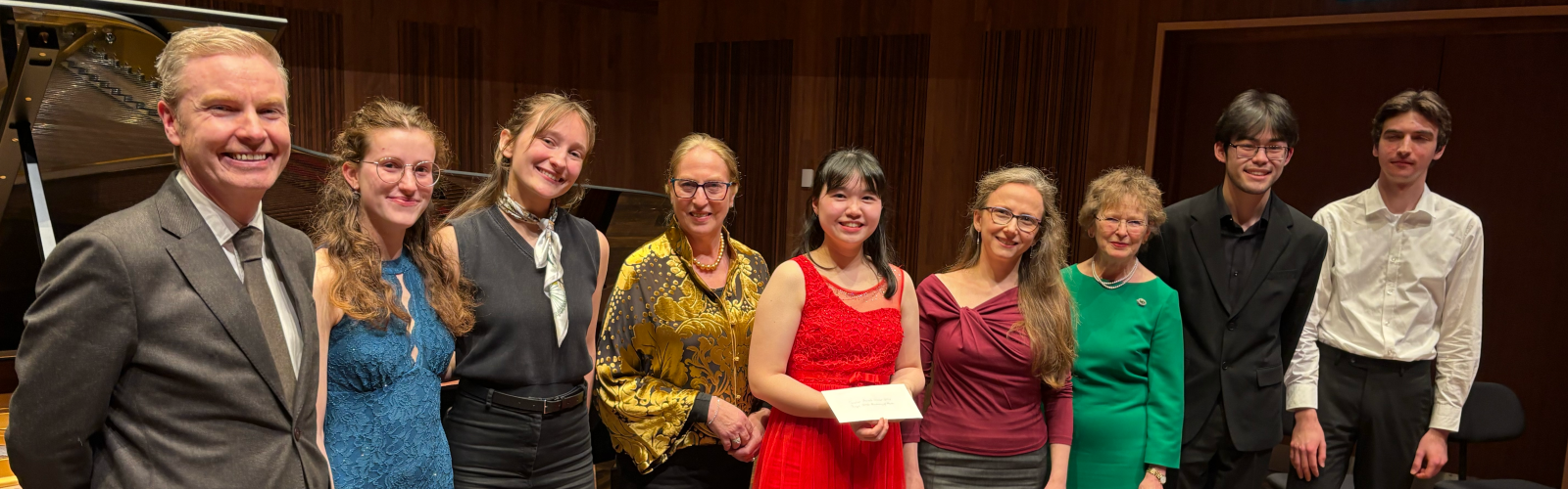 Performers and Jury of Teissier 2026 competition on stage at the Whyte Recital Hall